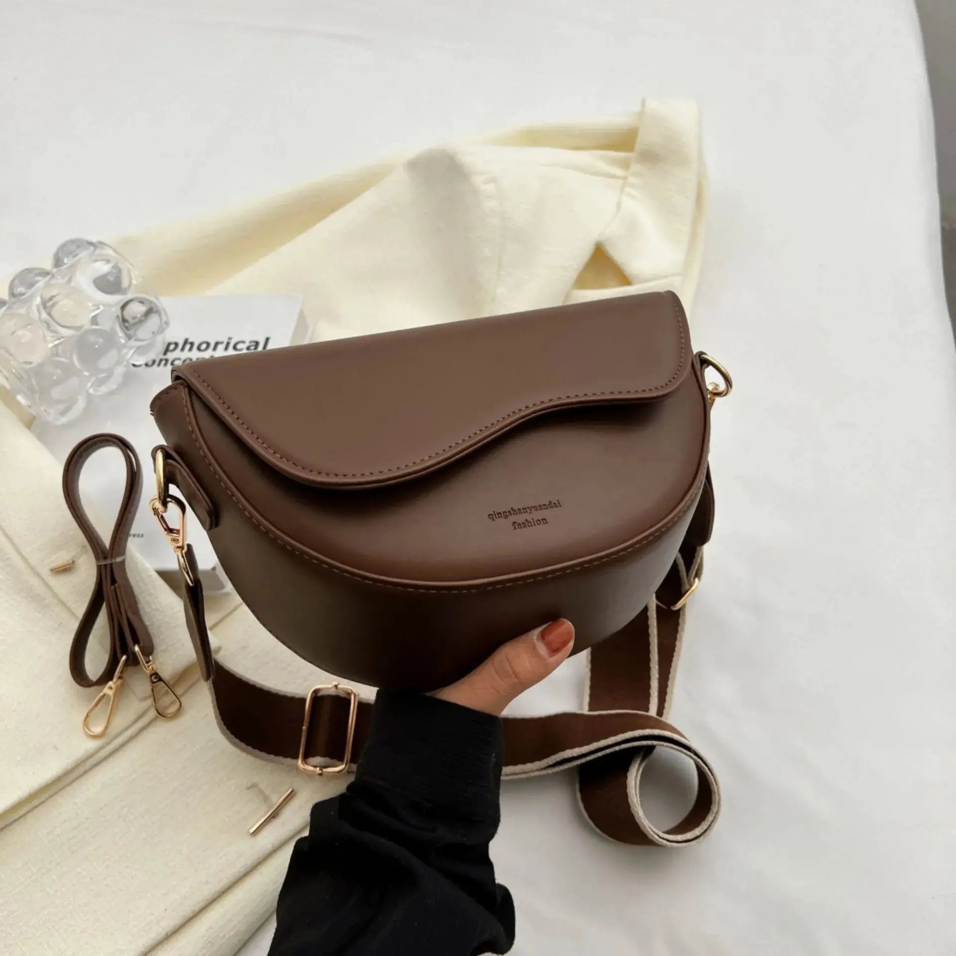 Women Vintage Solid Color Flap Small Saddle Shoulder Underarm Bag Fashion