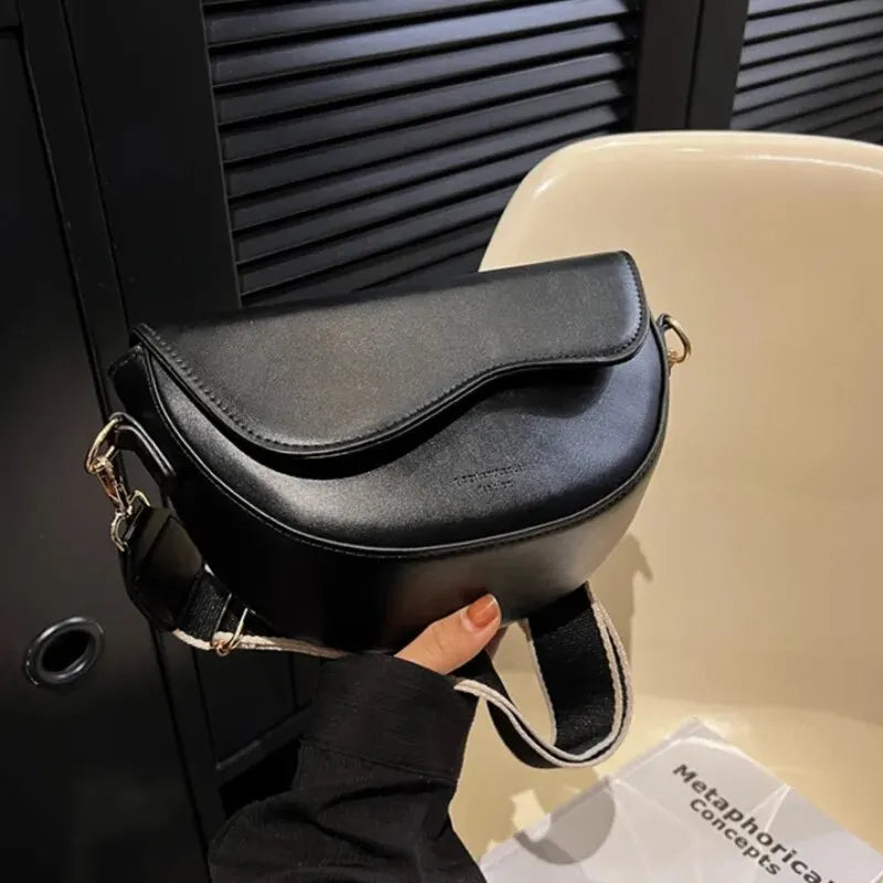 Women Vintage Solid Color Flap Small Saddle Shoulder Underarm Bag Fashion