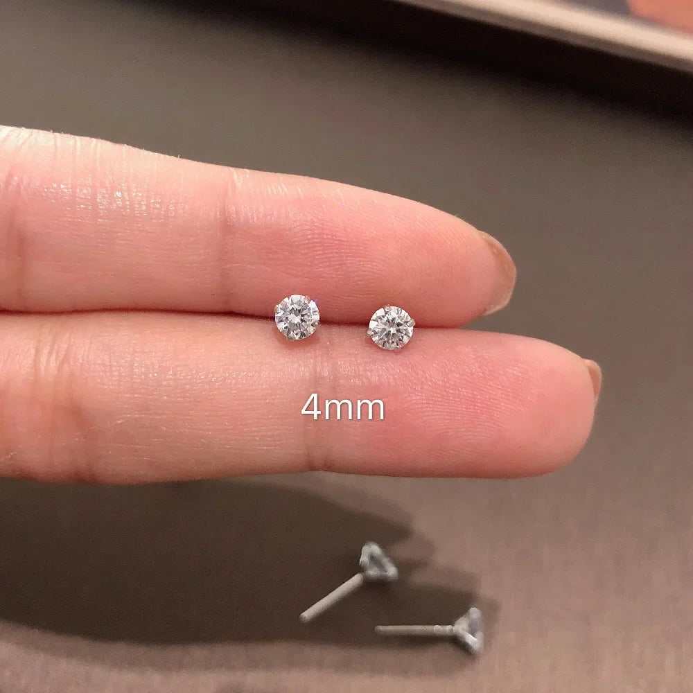 Cute Tiny Clear Crystal CZ Stud Earrings