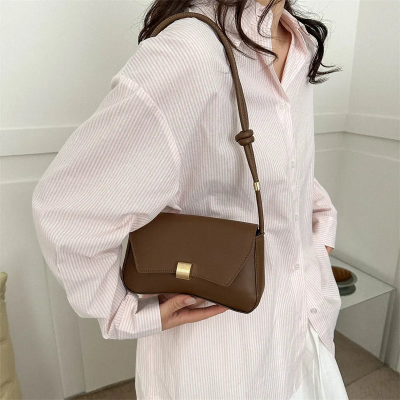 Simple Metal Buckle Handbag MessengerBag, Stylish