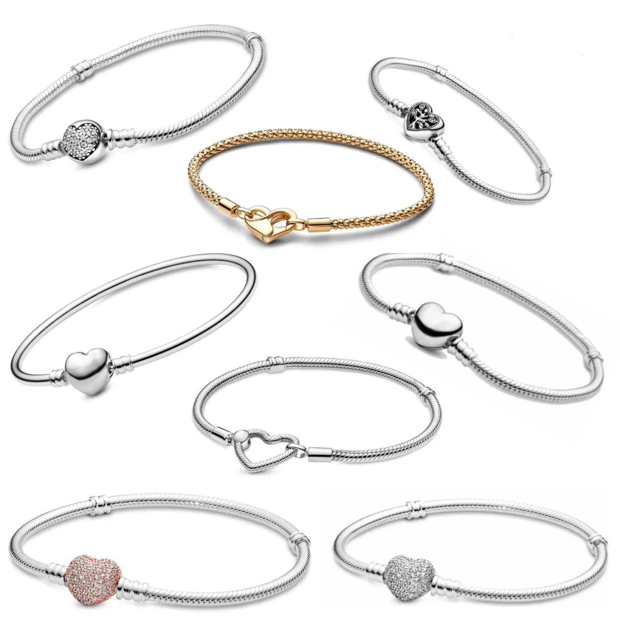 Crown & heart silver bracelet