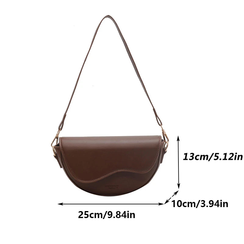 Women Vintage Solid Color Flap Small Saddle Shoulder Underarm Bag Fashion