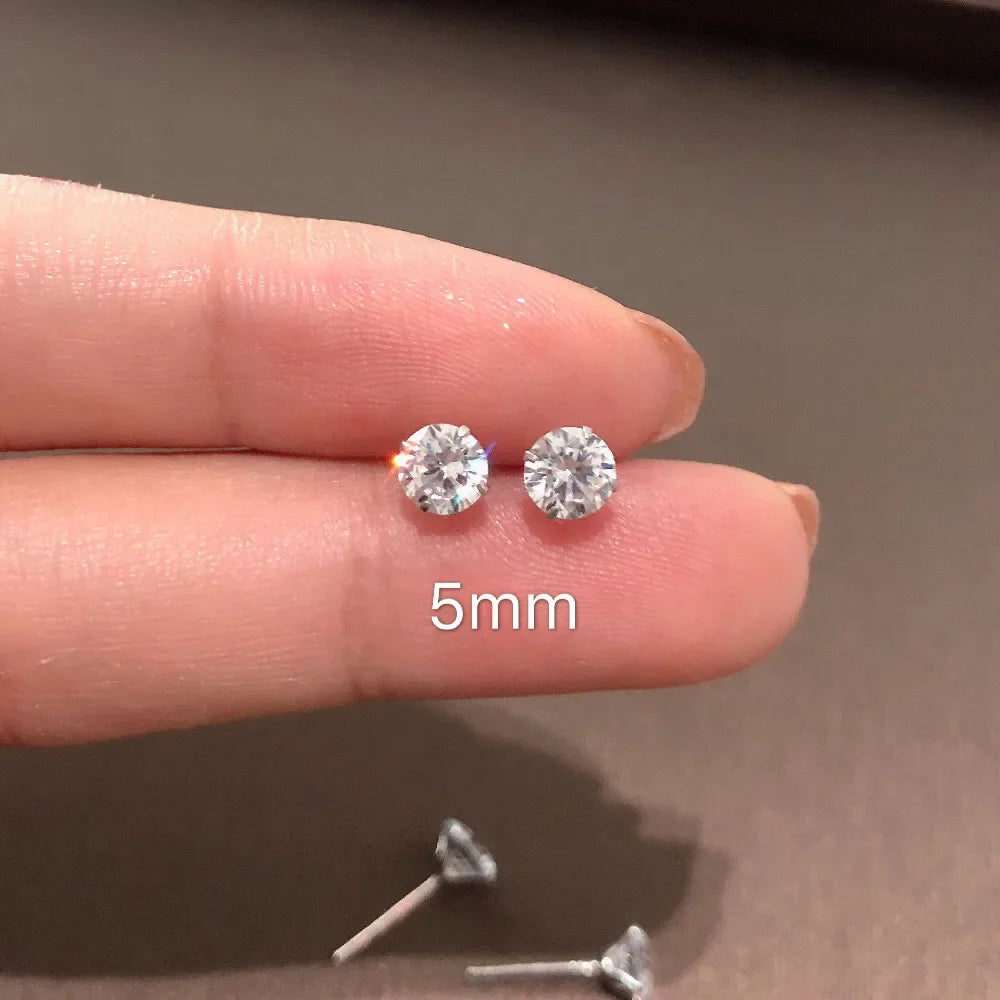 Cute Tiny Clear Crystal CZ Stud Earrings