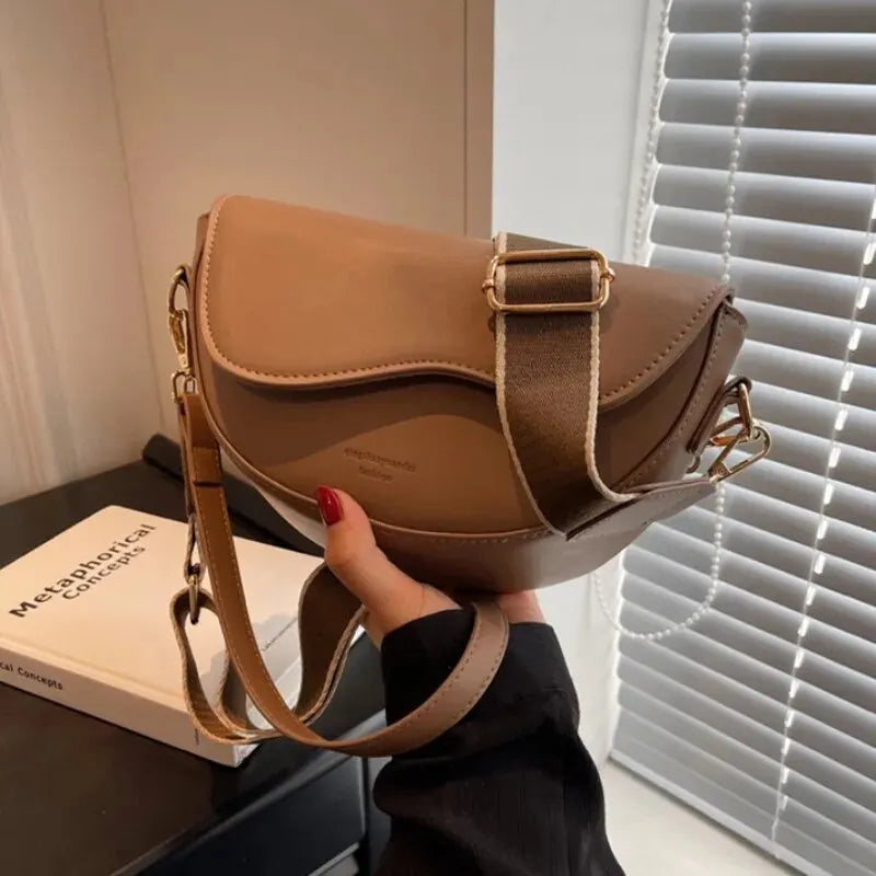 Women Vintage Solid Color Flap Small Saddle Shoulder Underarm Bag Fashion
