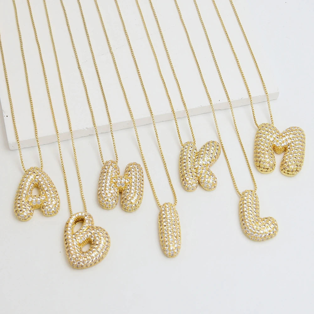 Zircon Letter Initial Necklace  Gold Plated