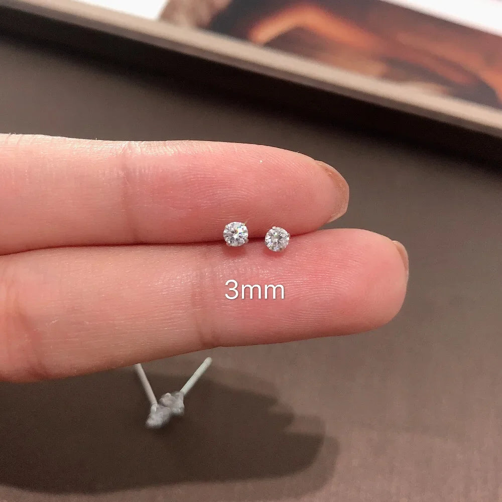 Cute Tiny Clear Crystal CZ Stud Earrings