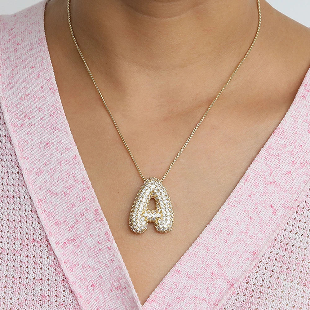 Zircon Letter Initial Necklace  Gold Plated