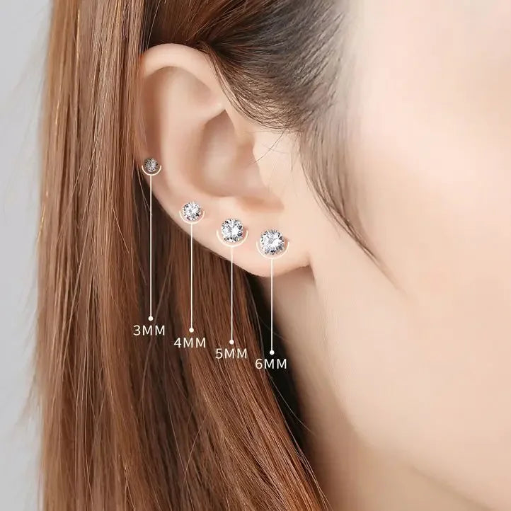 Cute Tiny Clear Crystal CZ Stud Earrings